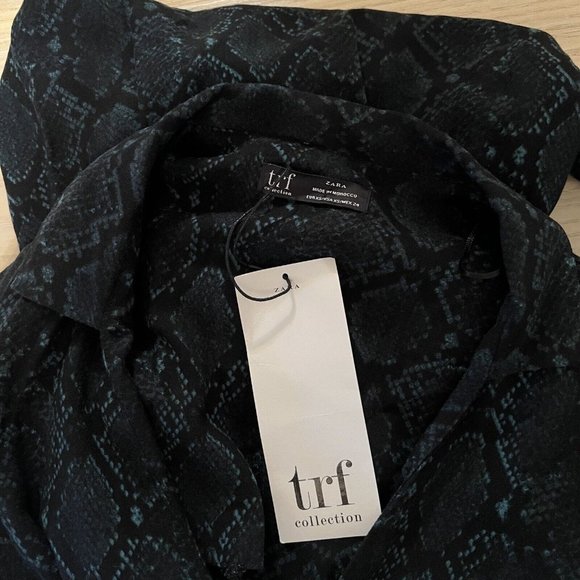 ZARA trf Wrap Dress Size XS Green Black Snakeskin Print Belted Button Front - Picture 4 of 6